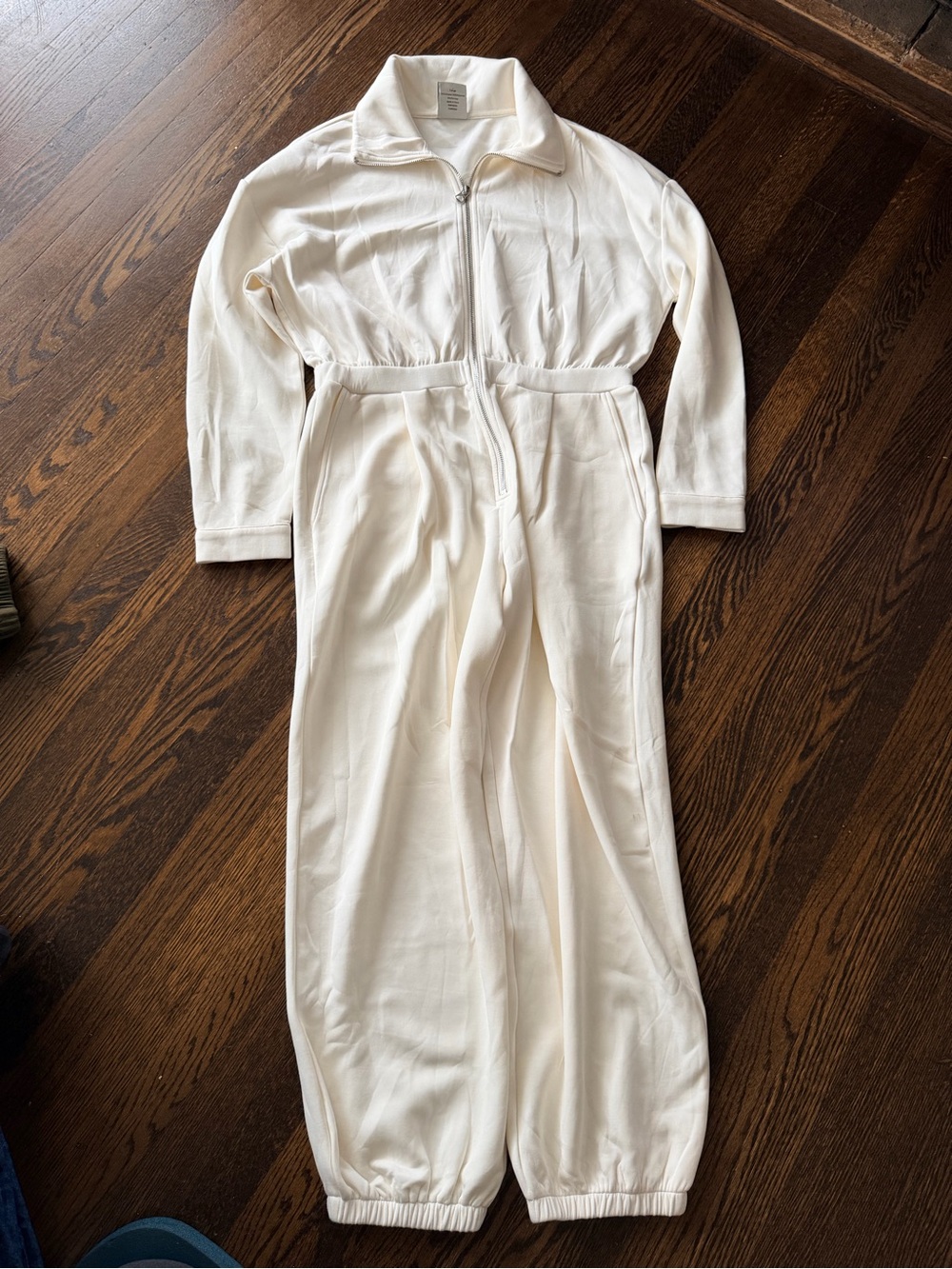 Varley Jessie Cream Zip-Front Jumpsuit with Collar large